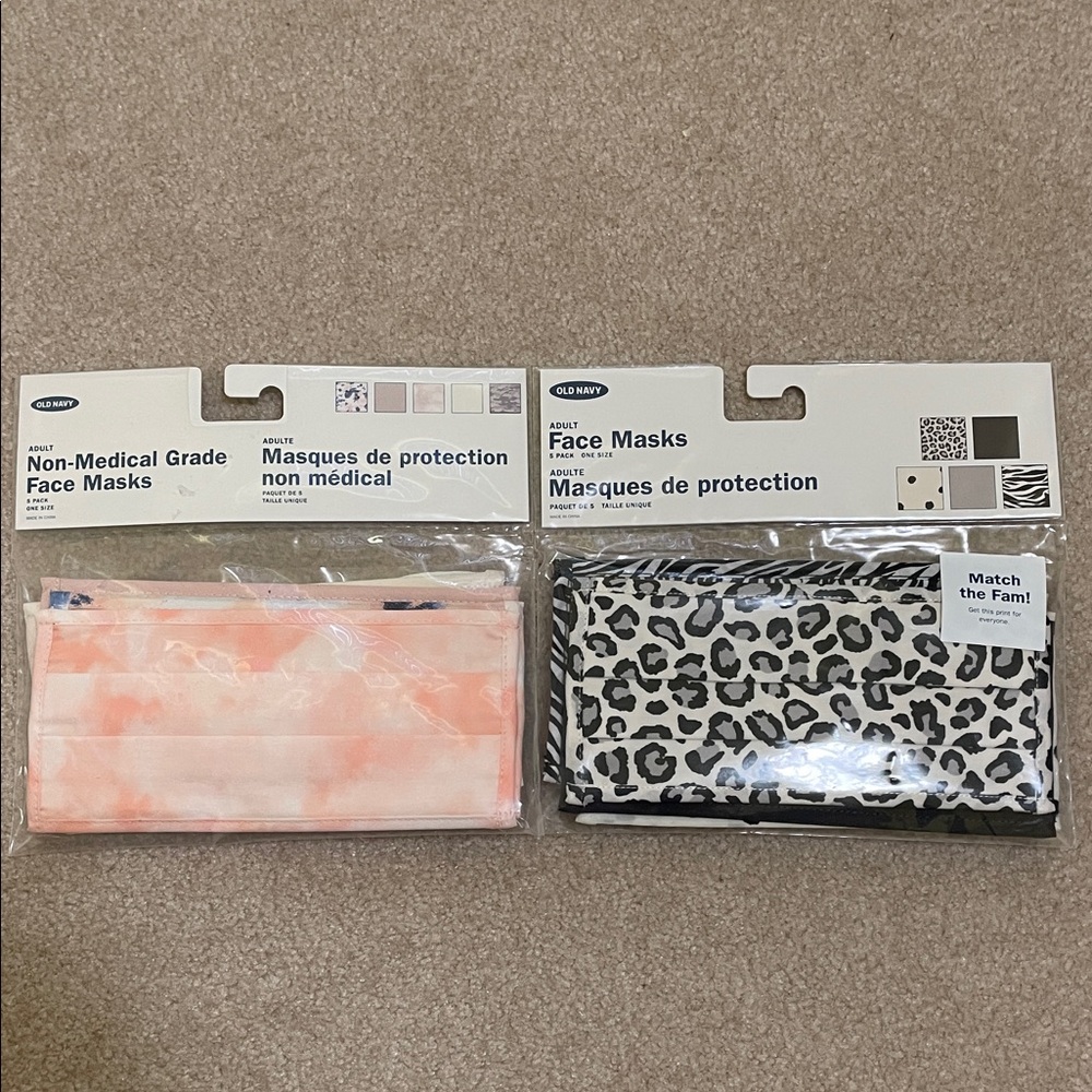 NIP Old Navy Adult Face Masks - Pink Tie-Dye & Black White Leopard Prints